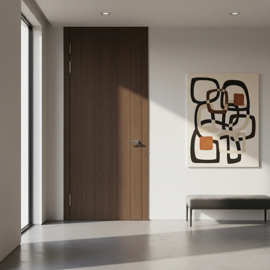 Puerta interior alta de suelo a techo en pasillo moderno