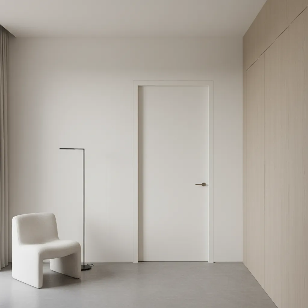Puerta blanca lisa en interior minimalista
