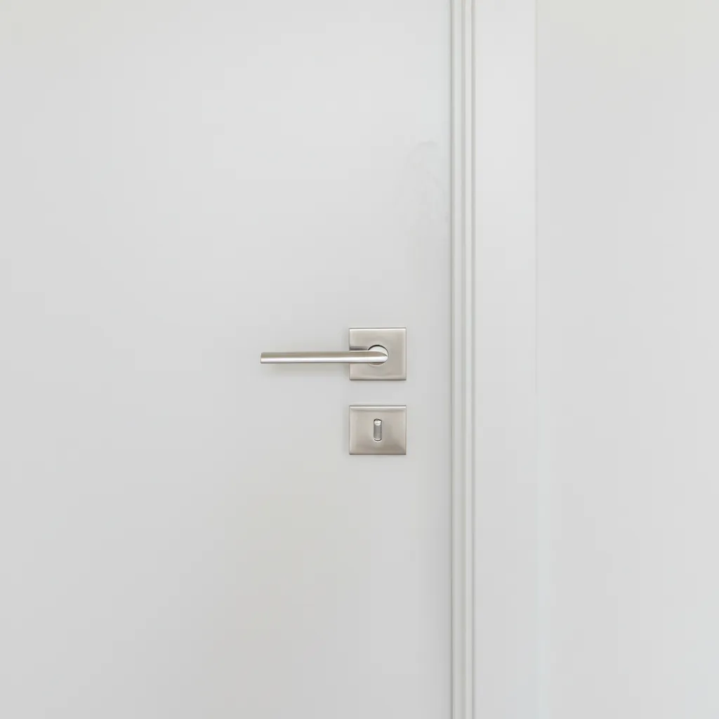 Detalle de puerta blanca moderna con acabado satinado y manilla metálica