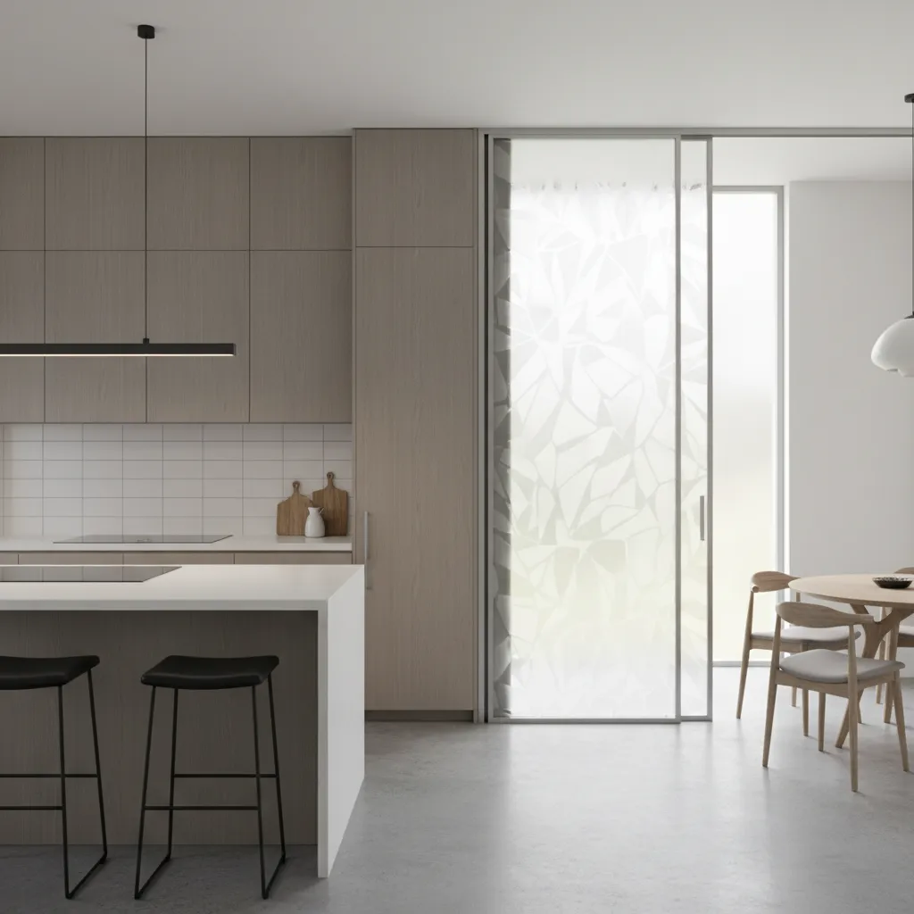 Puerta de cocina con cristal translúcido decorativo