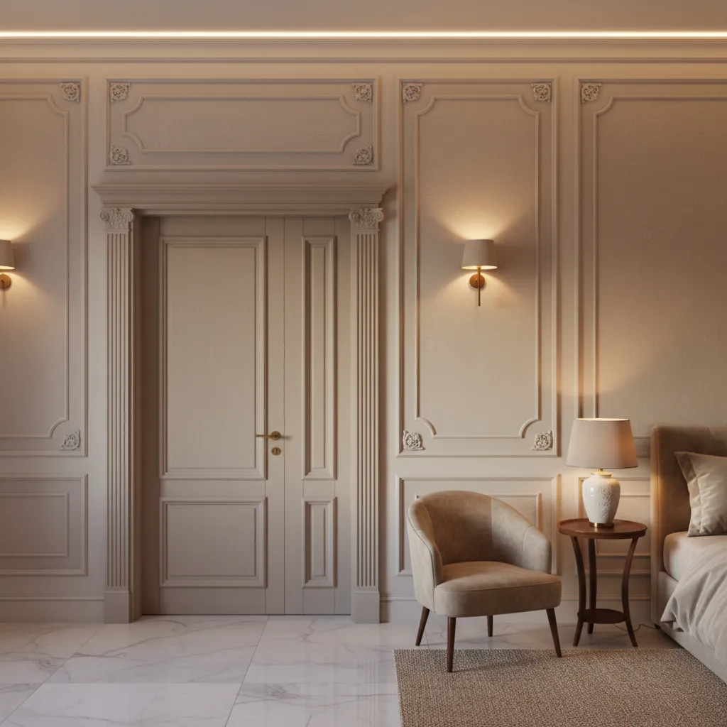 Puerta interior con molduras decorativas estilo clásico