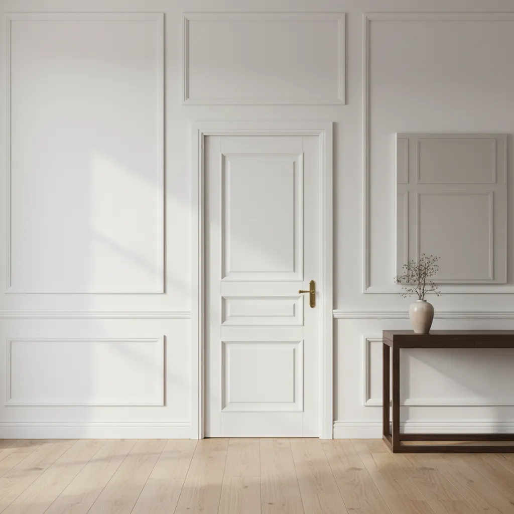 Puerta interior decorada con molduras clásicas