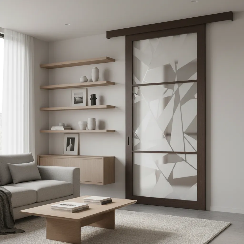 Puerta corredera interior con cristal decorado moderno