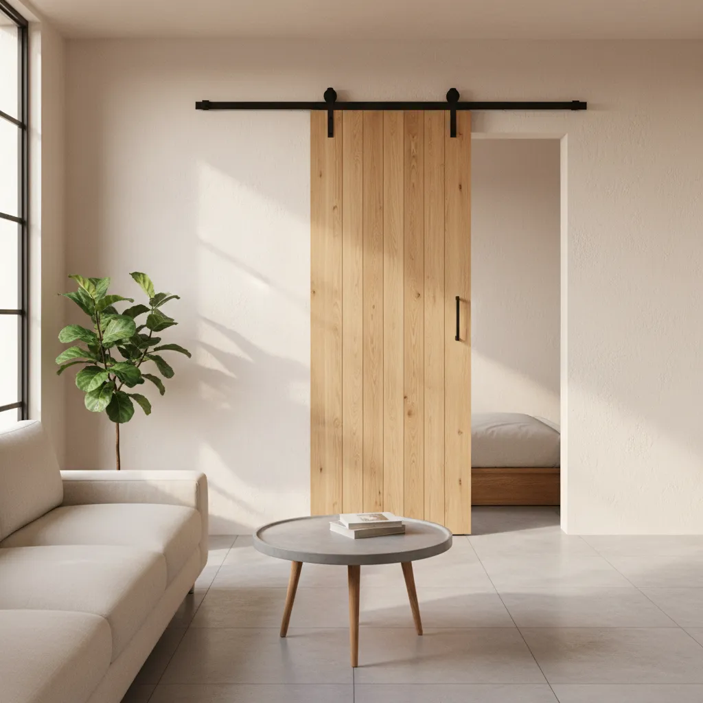Puerta corredera moderna en un apartamento pequeño