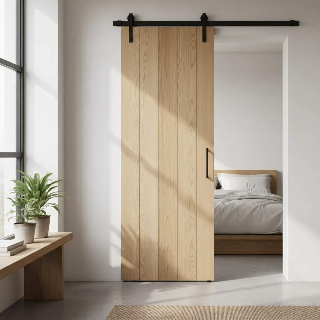 Puerta corredera de madera en un apartamento moderno