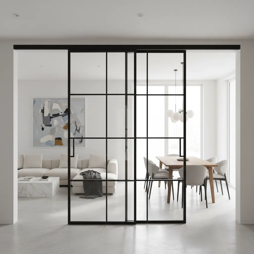 Puerta corredera moderna entre salón y comedor