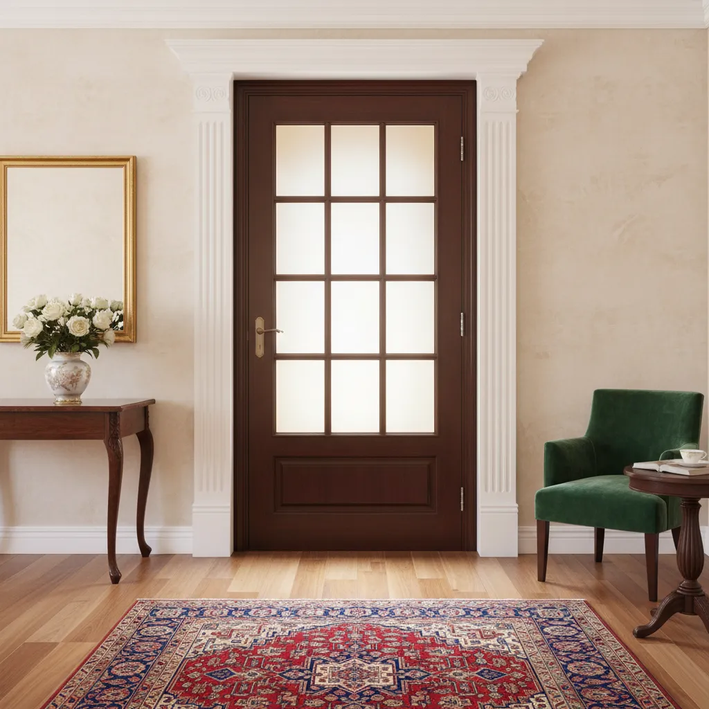 Puerta interior con cristal dividido en cuarterones