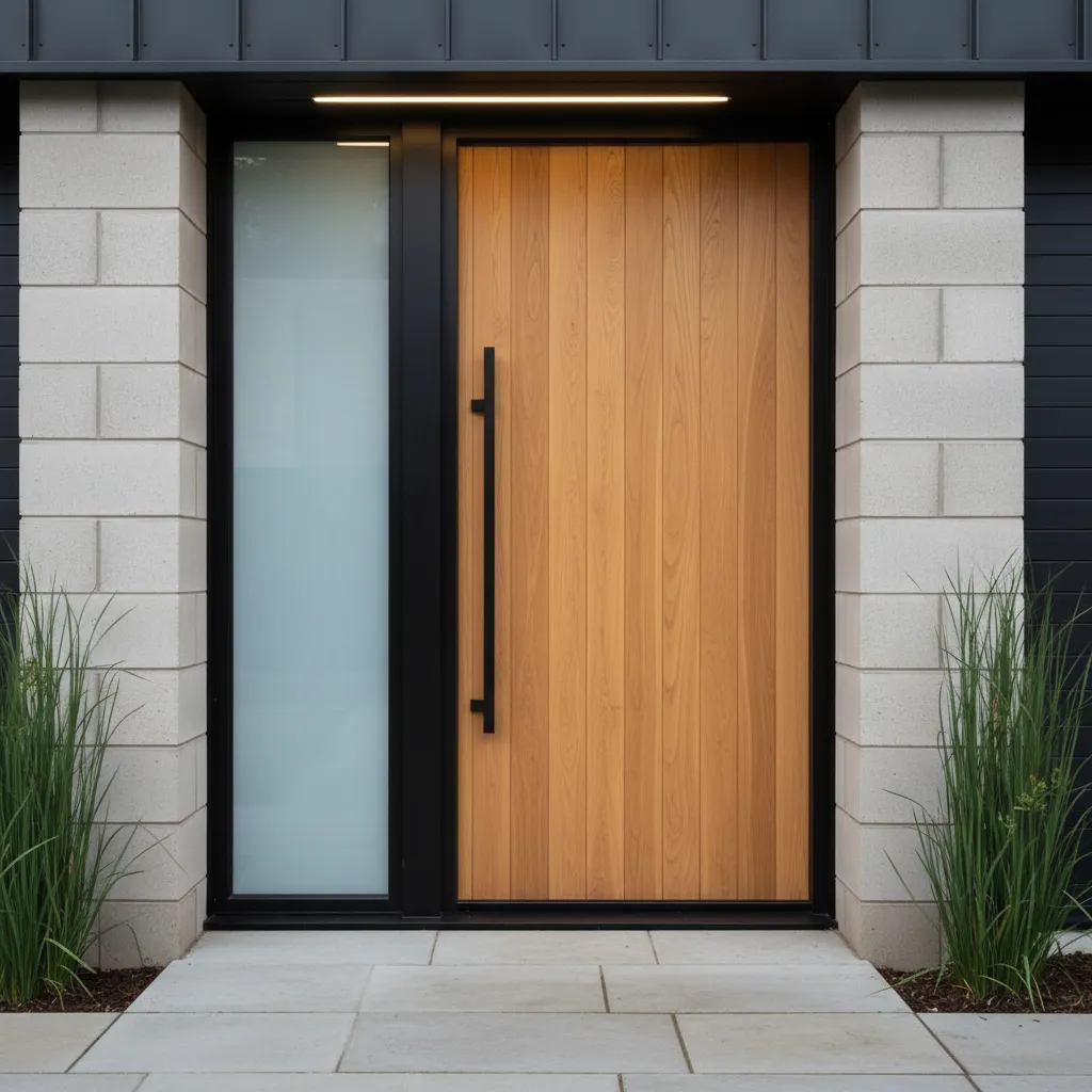 Puerta de hierro combinada con madera natural