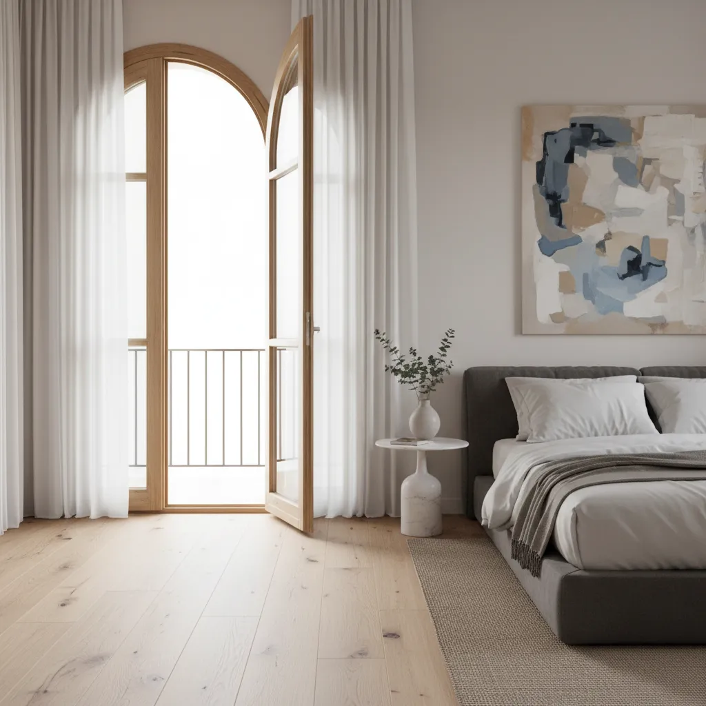 Dormitorio moderno con puerta interior ancha
