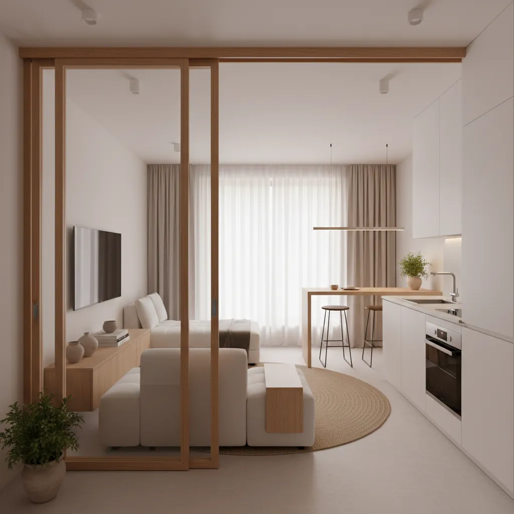 Puerta corredera en un apartamento pequeño moderno