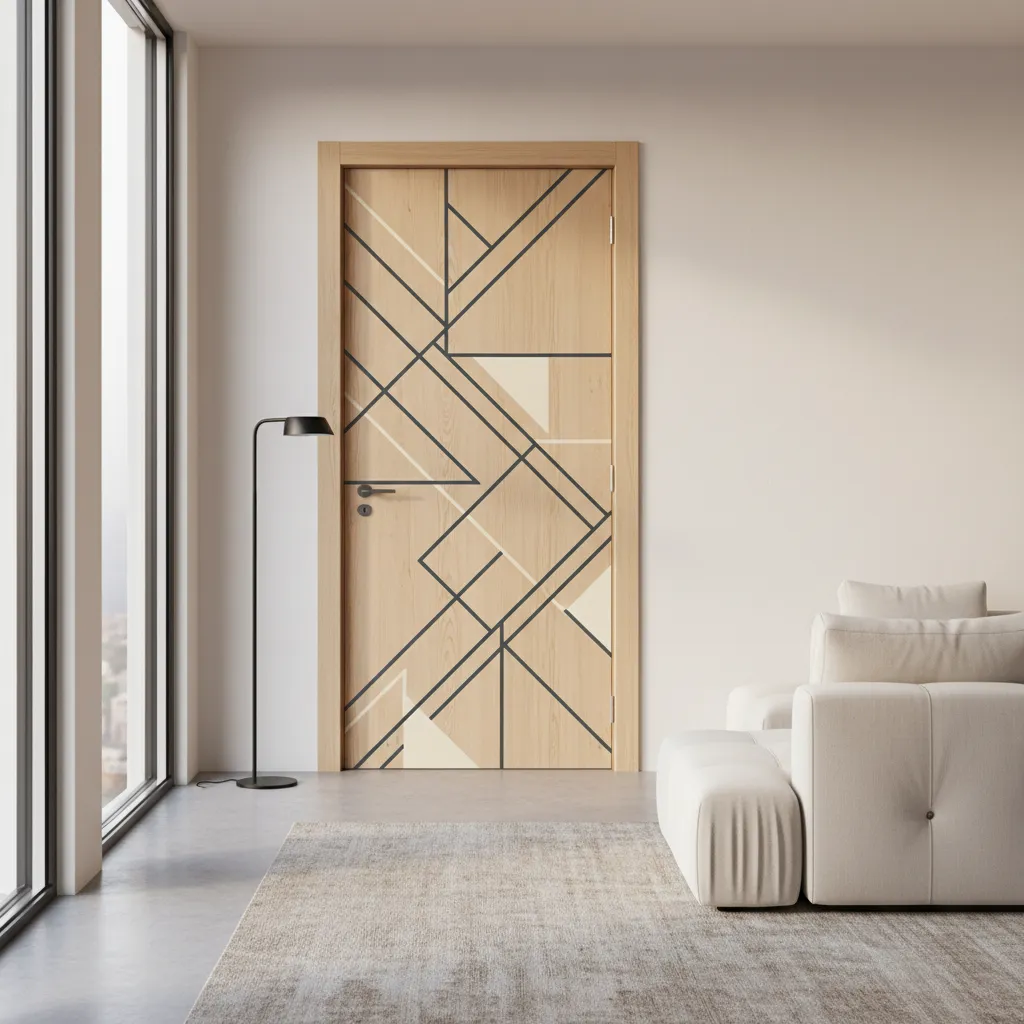 Puerta interior con vinilo decorativo geométrico moderno