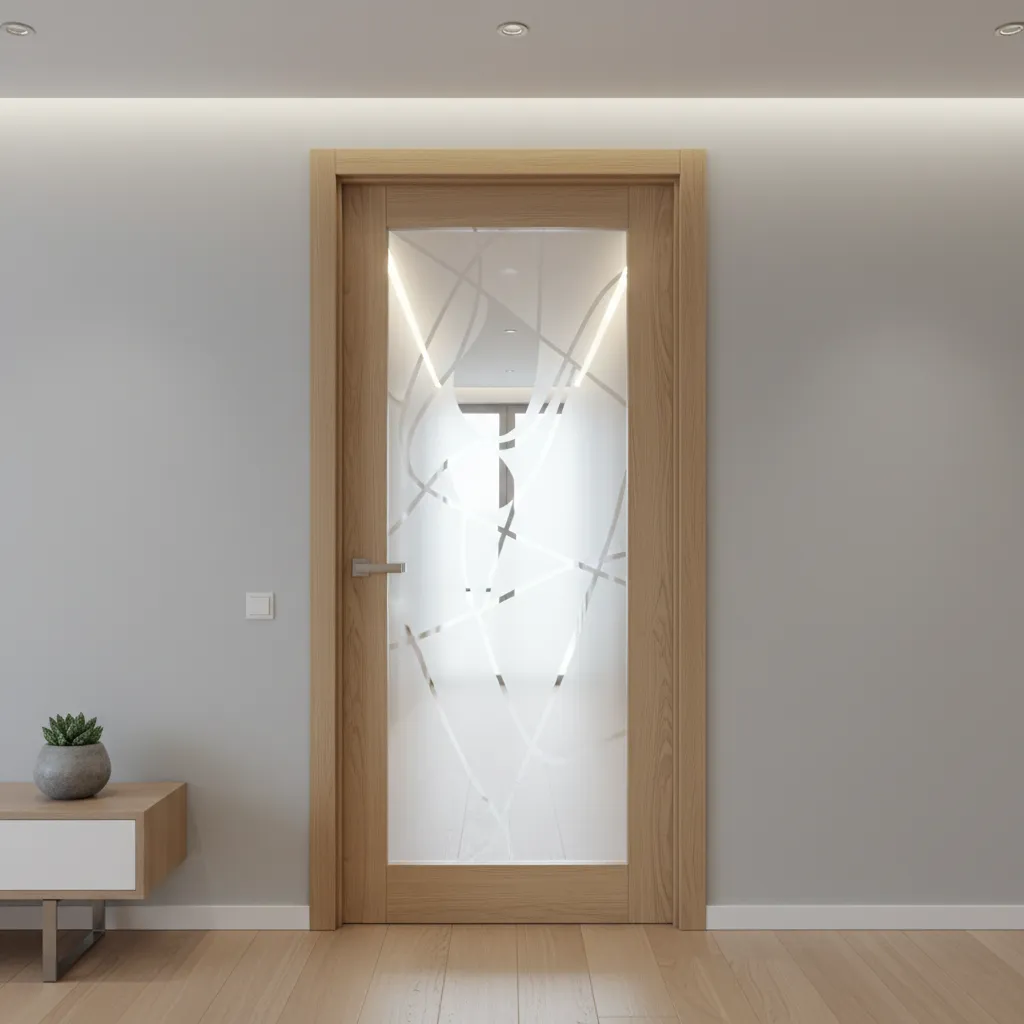Puerta interior con cristal ácido que deja pasar la luz