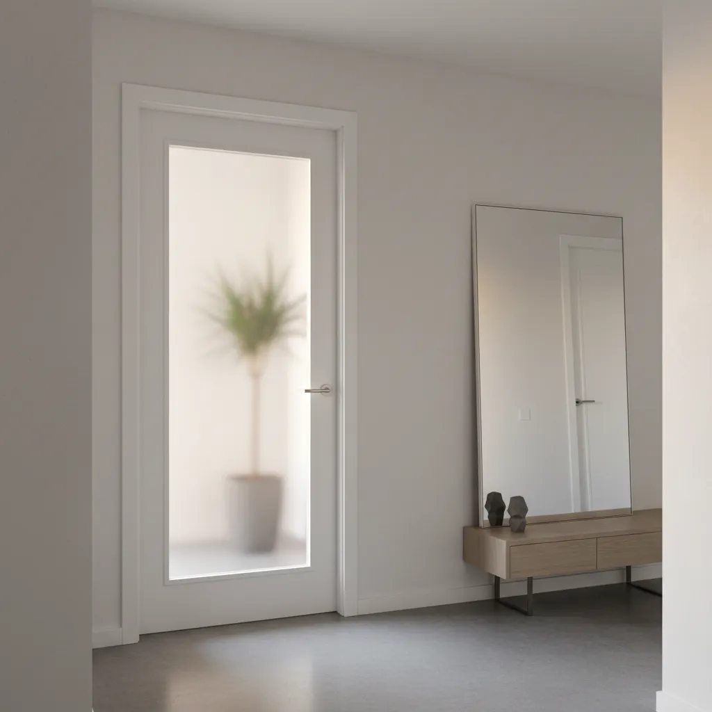 Puerta interior blanca con panel de vidrio esmerilado