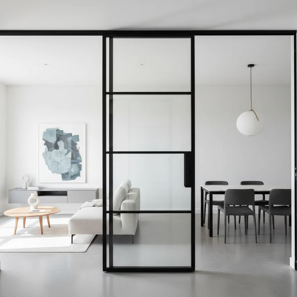 Puerta interior de vidrio en un espacio moderno