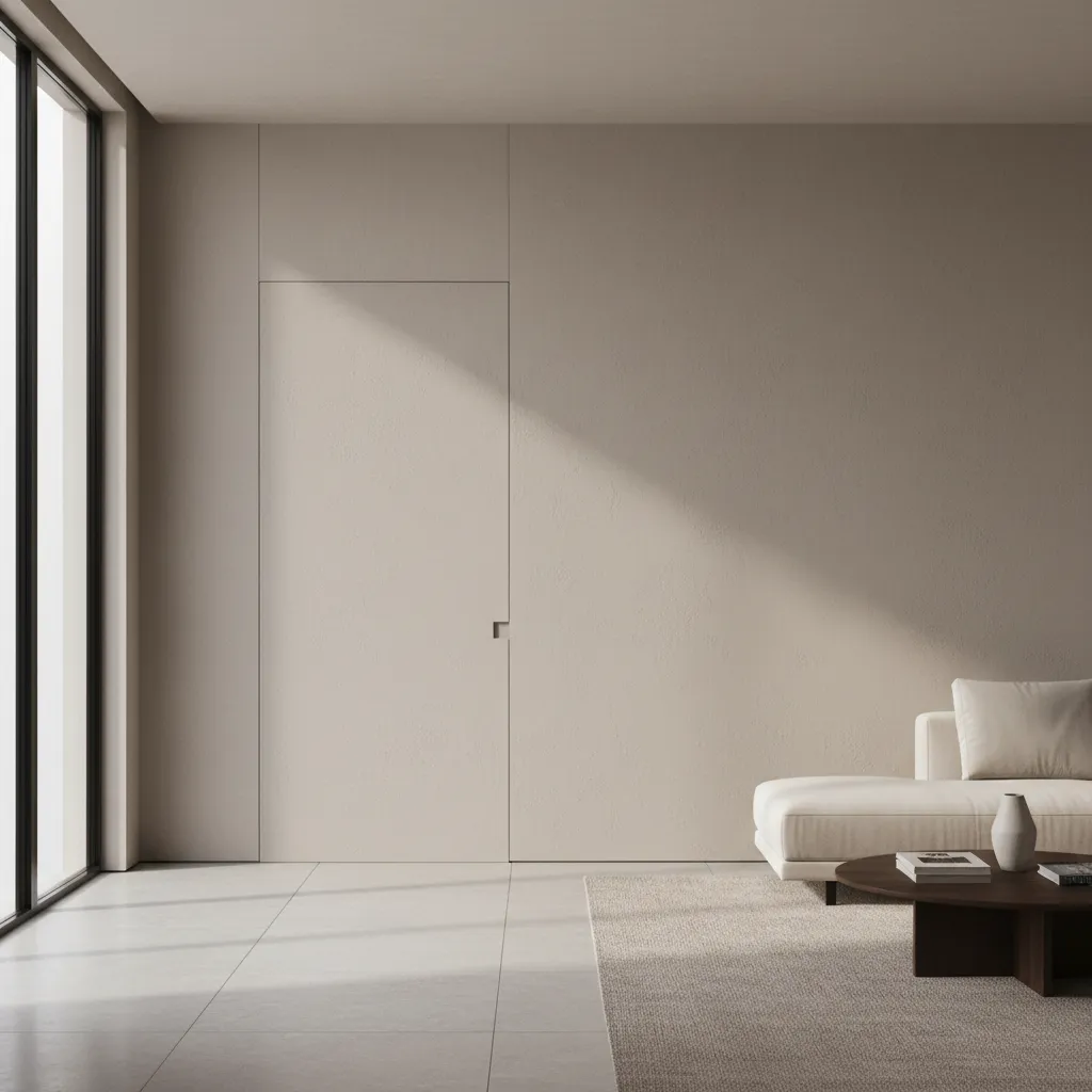 Puerta invisible integrada en una pared moderna