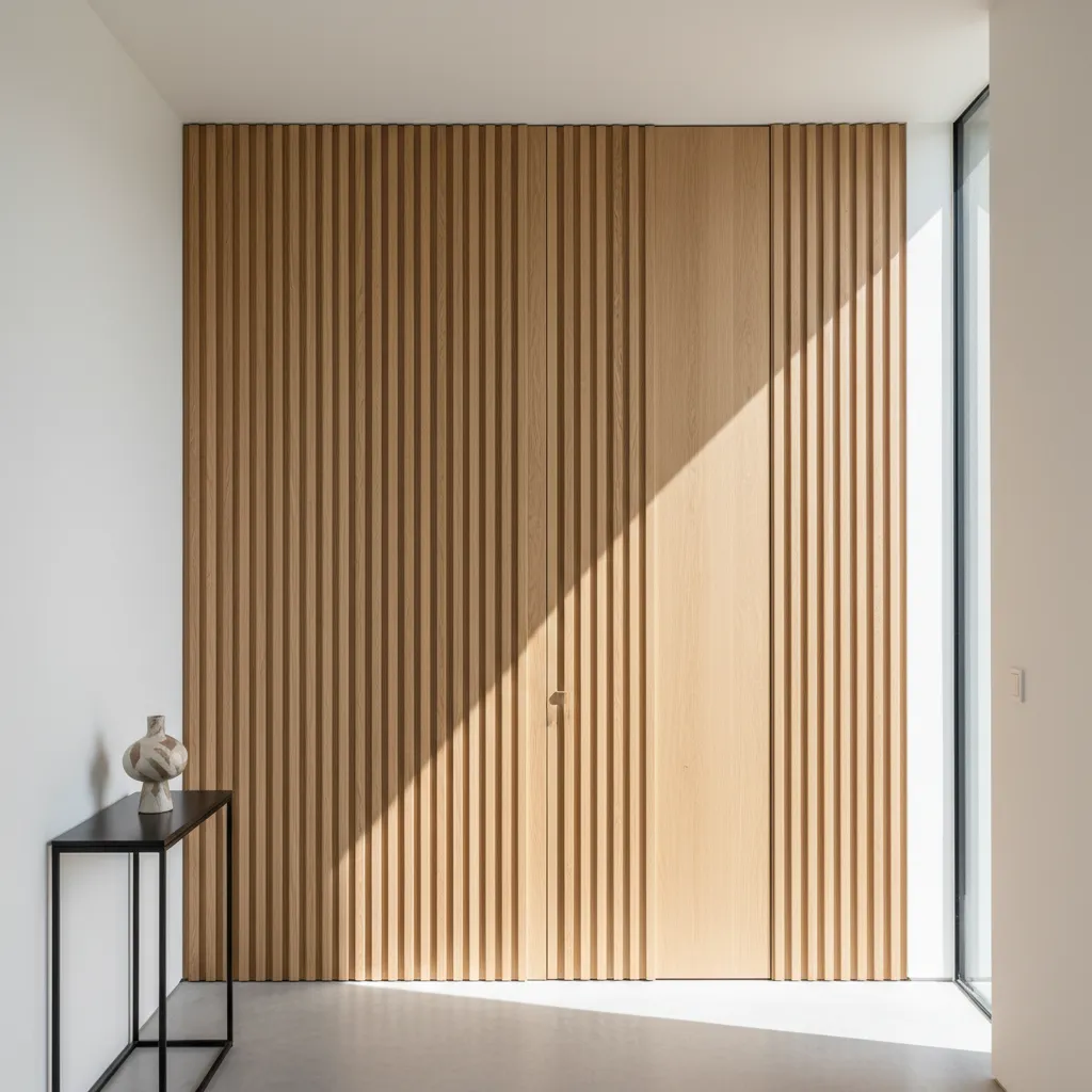 Puerta interior de madera con listones verticales