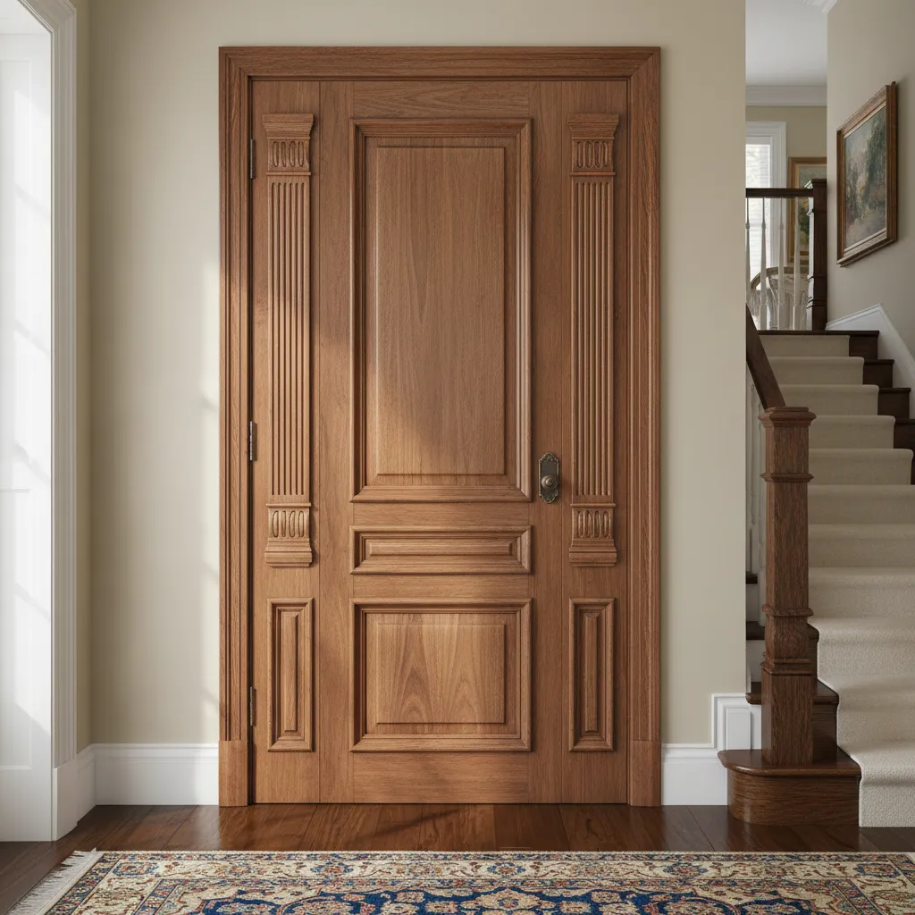 Puerta interior de madera panelada en una casa clásica