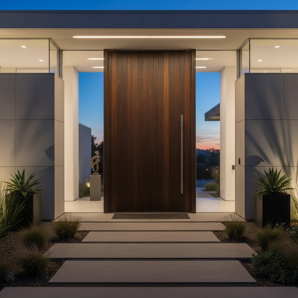 Puerta pivotante grande en casa contemporánea