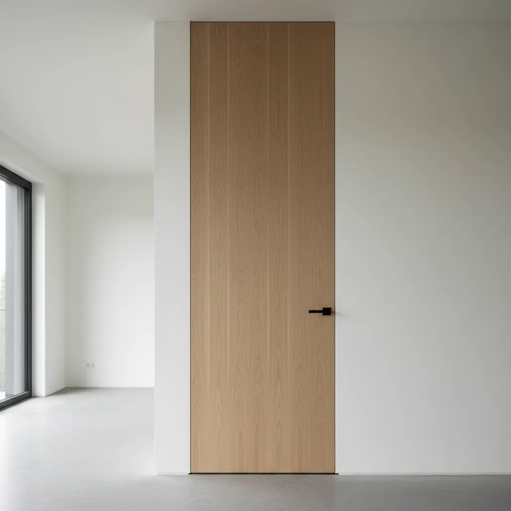 Puerta interior de suelo a techo en madera natural