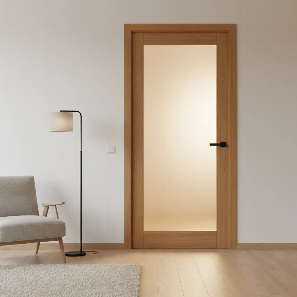 Puerta interior con vidrio esmerilado que ofrece privacidad