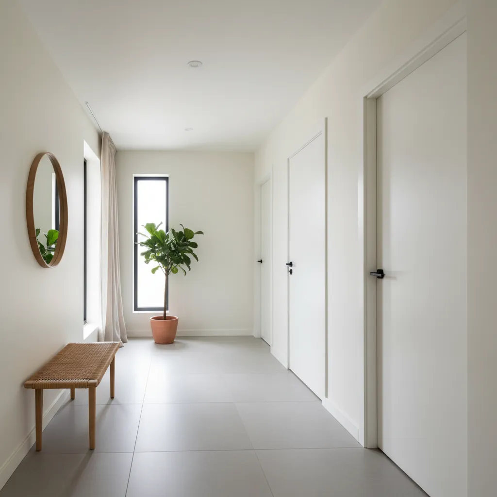 Puertas interiores blancas en un pasillo moderno