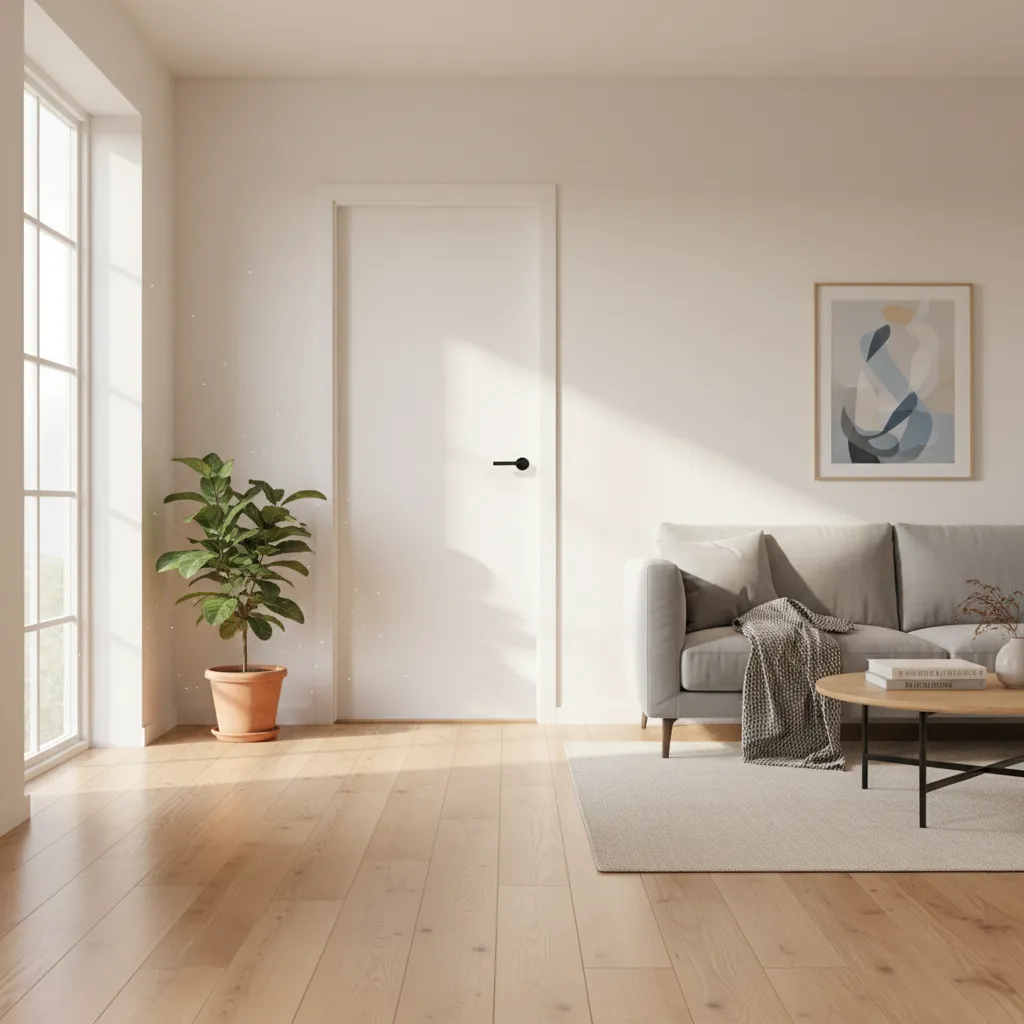 Puertas blancas combinadas con suelo de madera natural