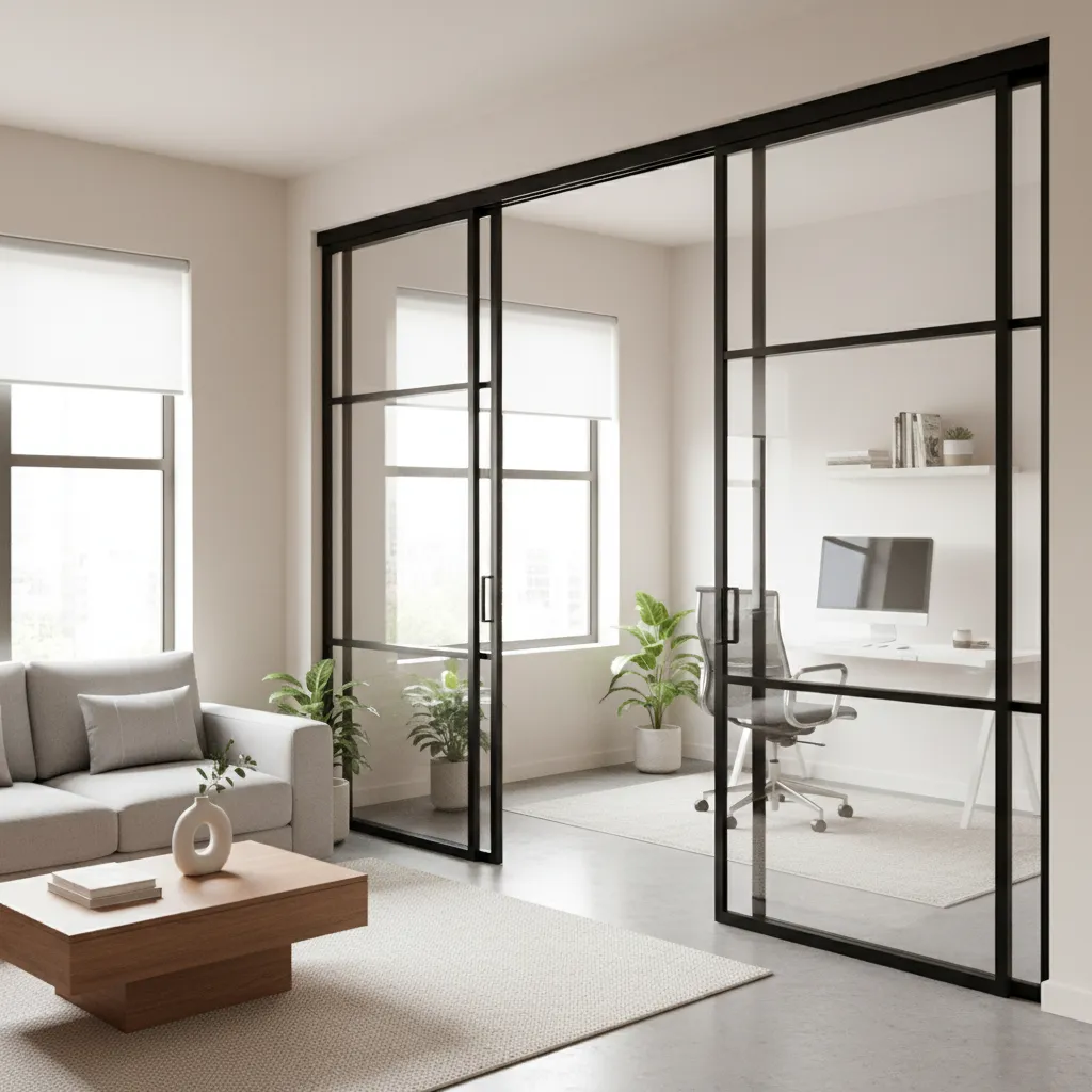 Puertas correderas modernas separando dos ambientes interiores