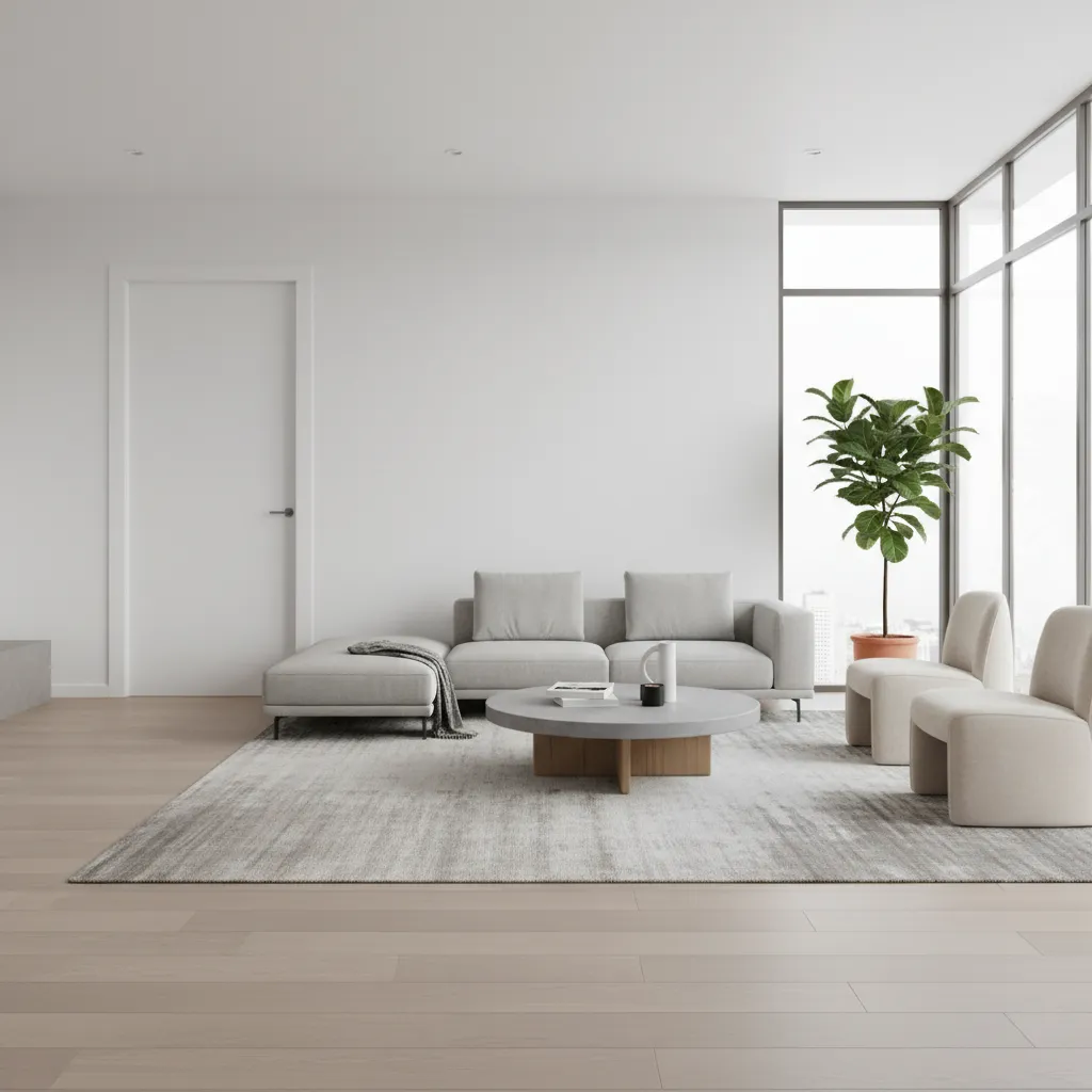 Puerta interior moderna minimalista blanca en sala contemporánea