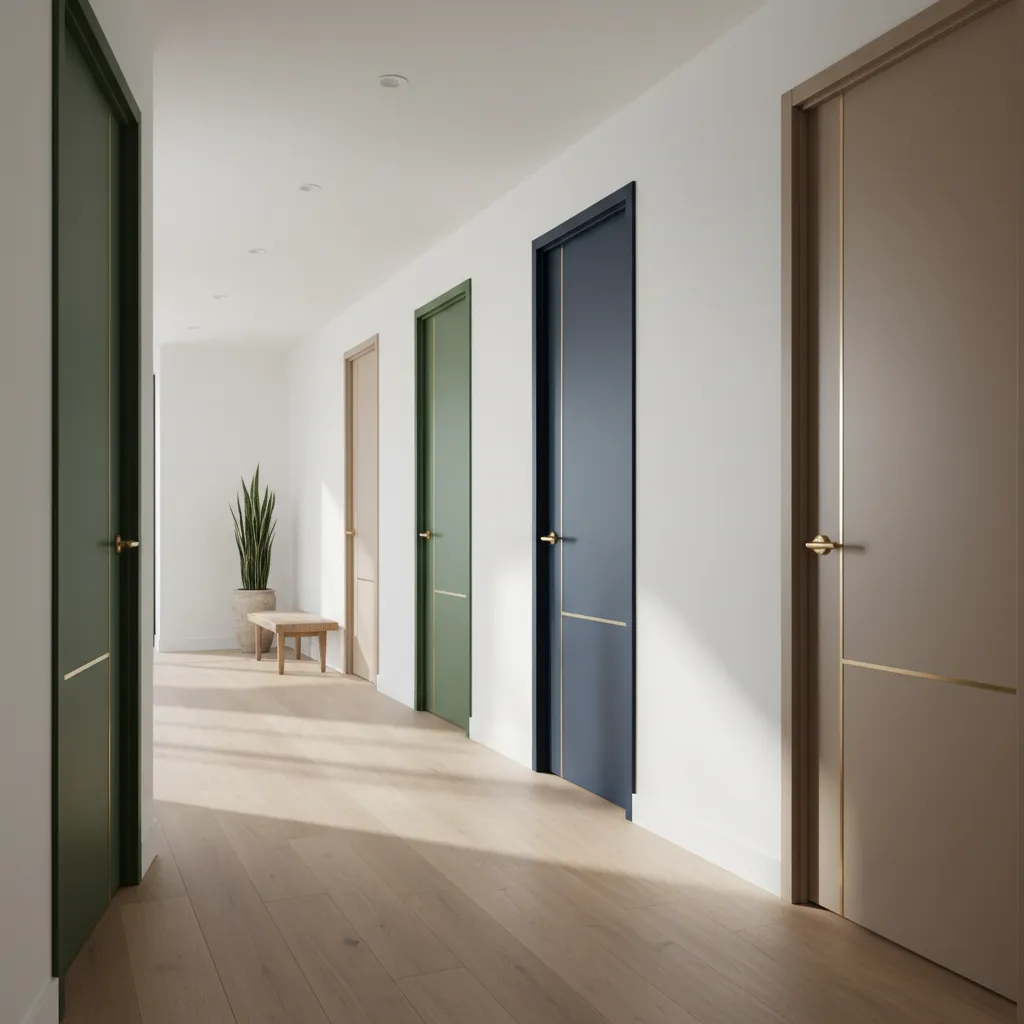 Varias puertas interiores en tonos modernos dentro de un diseño contemporáneo