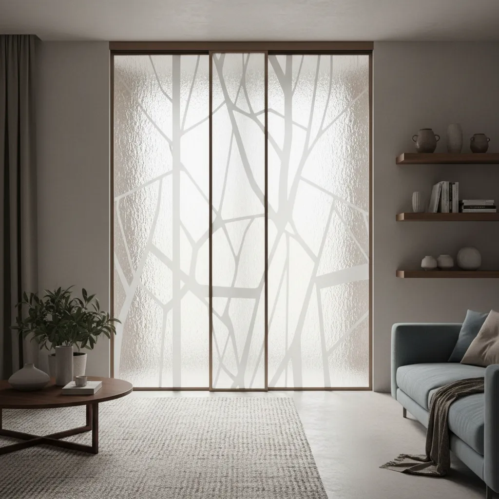 Puerta interior con vidrio texturizado decorativo