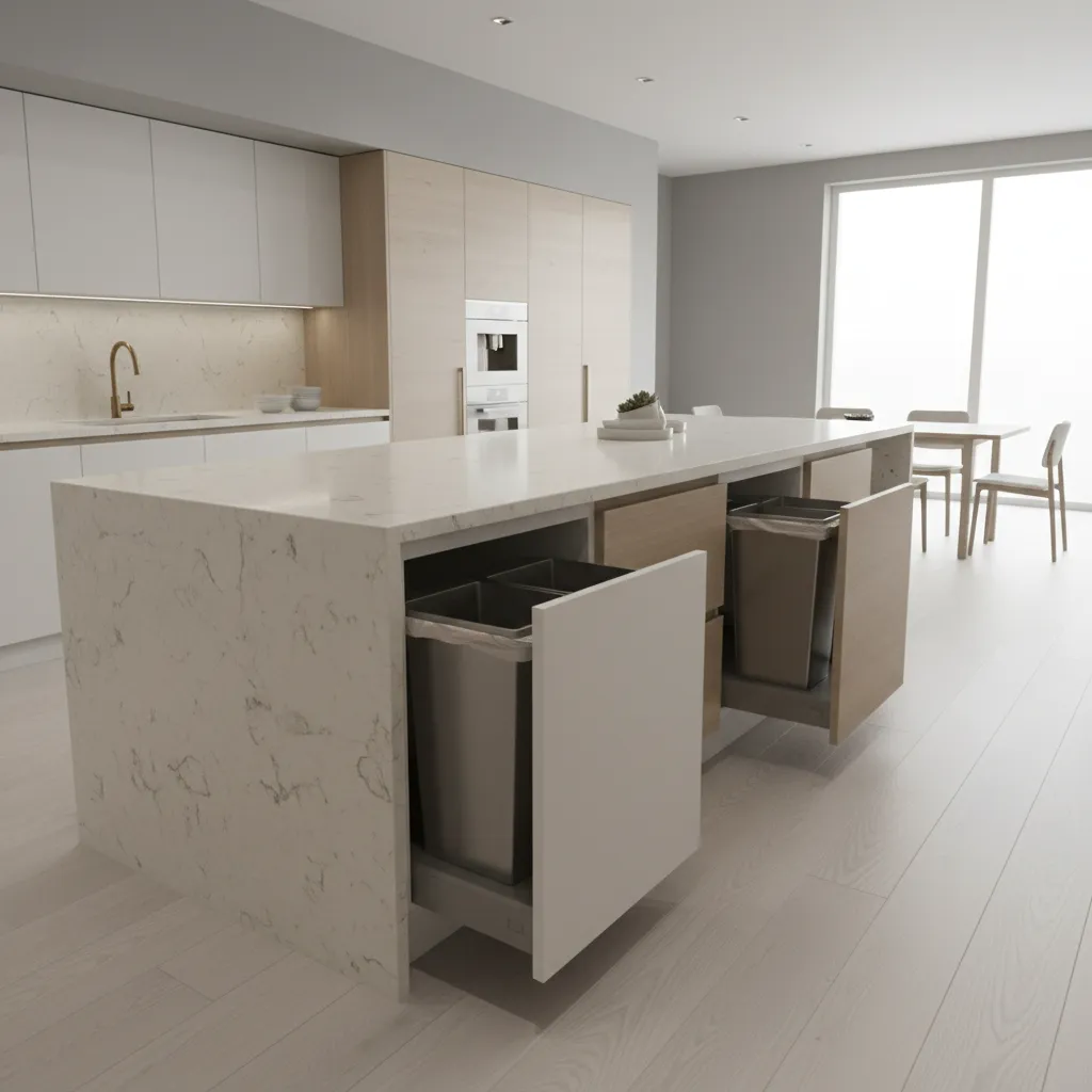 Pull Out vs Tilt Out Kitchen Island Garbage Bin Systems