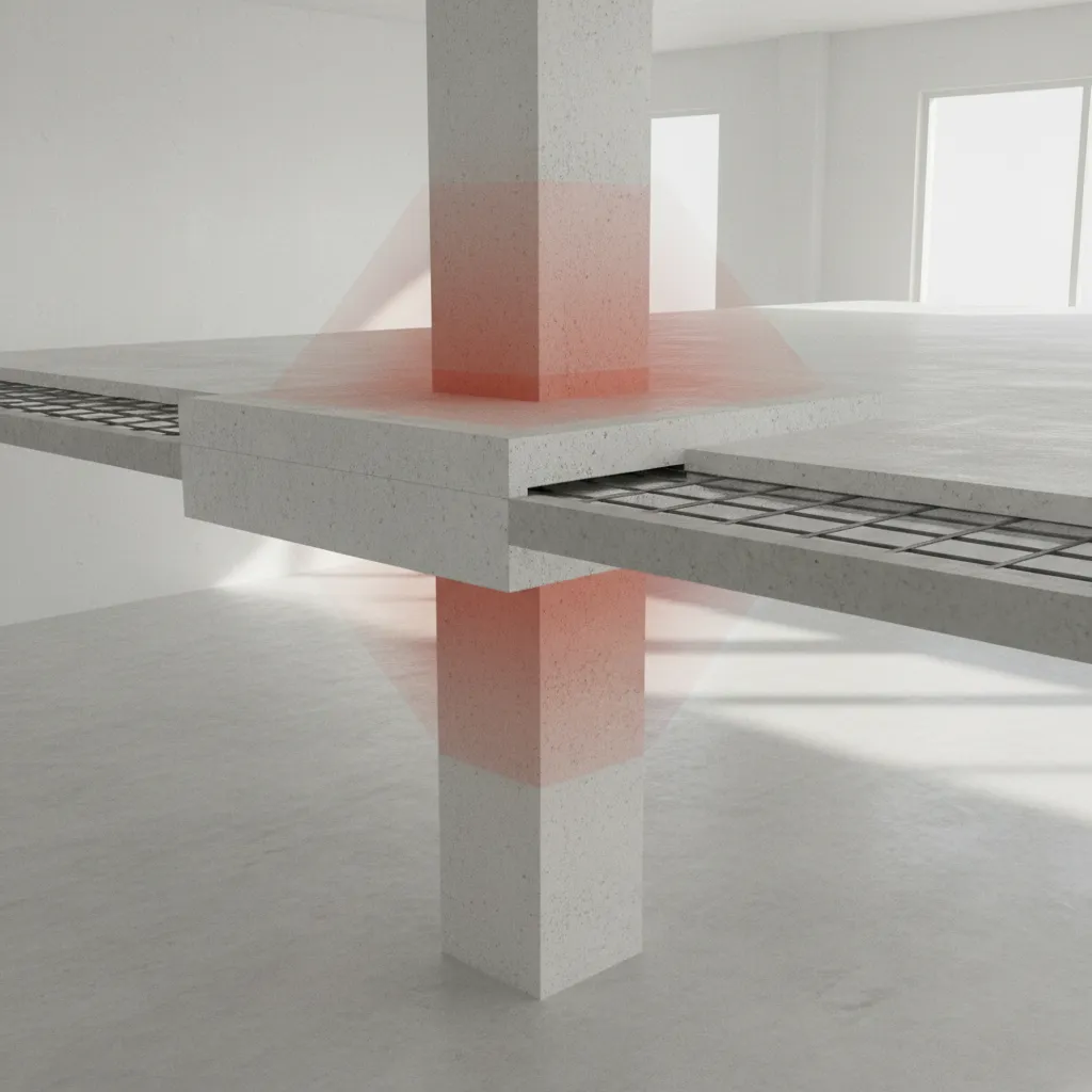 structural visualization highlighting punching shear zone around column with drop panel