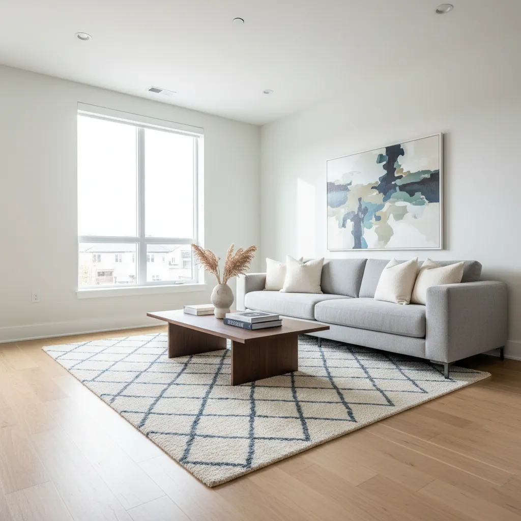 Fotografía de sala tomada desde la esquina para mostrar profundidad espacial