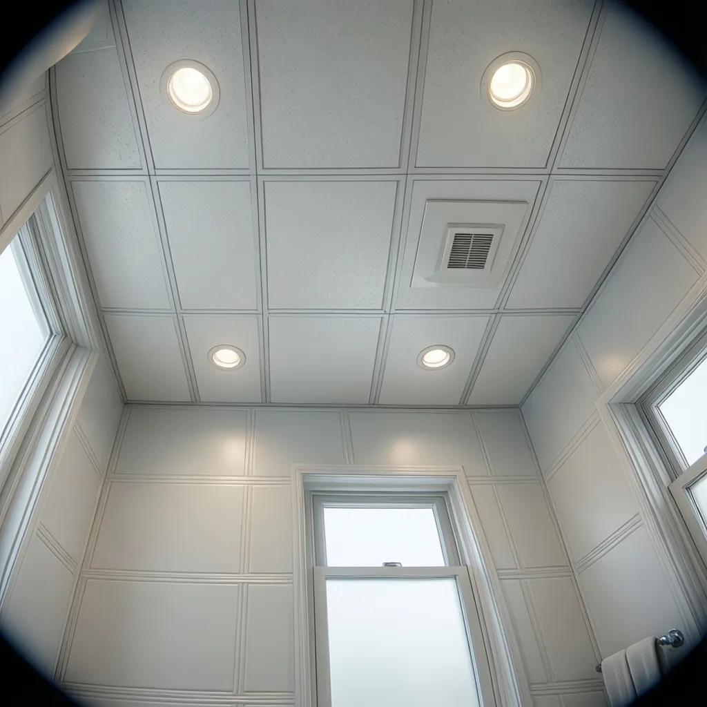 PVC panel ceiling installed in a small bathroom