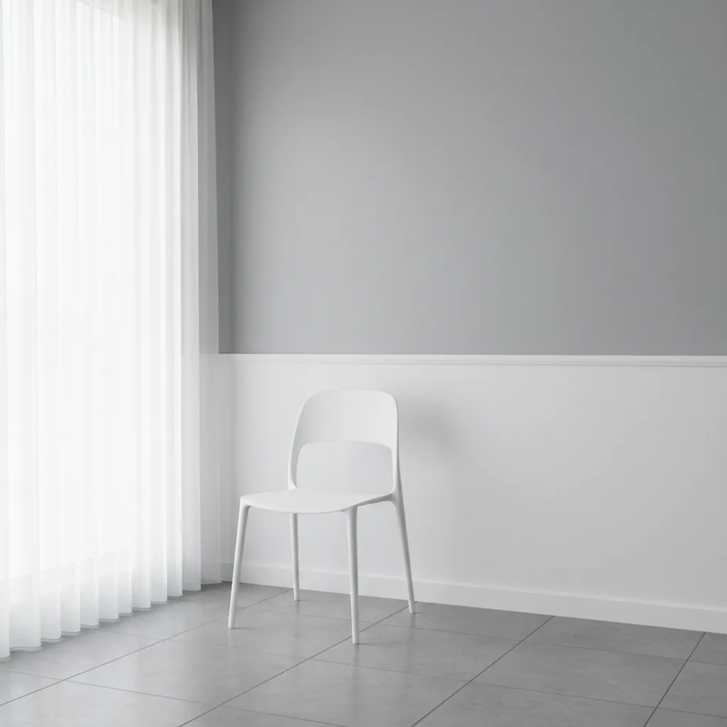 Bathroom wall with simple PVC chair rail trim