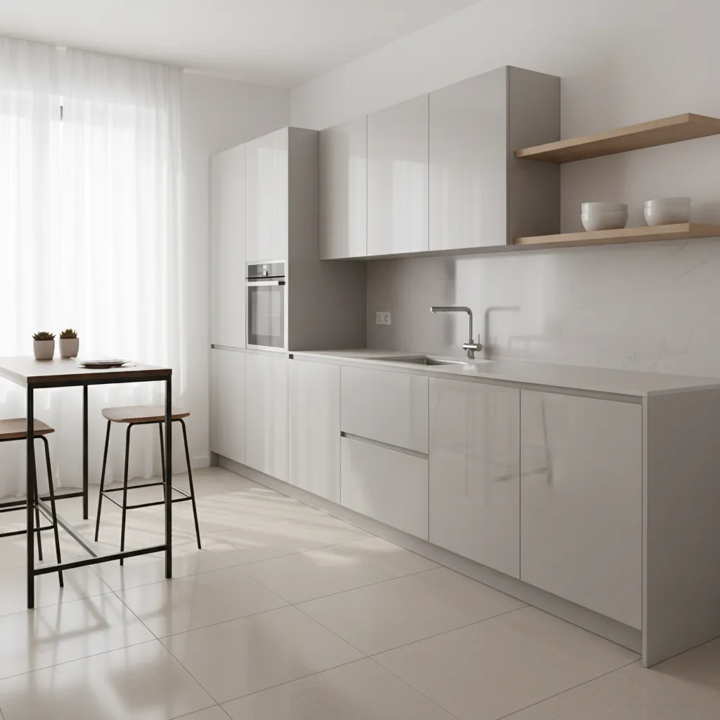 compact pvc modular kitchen with upper and lower cabinets