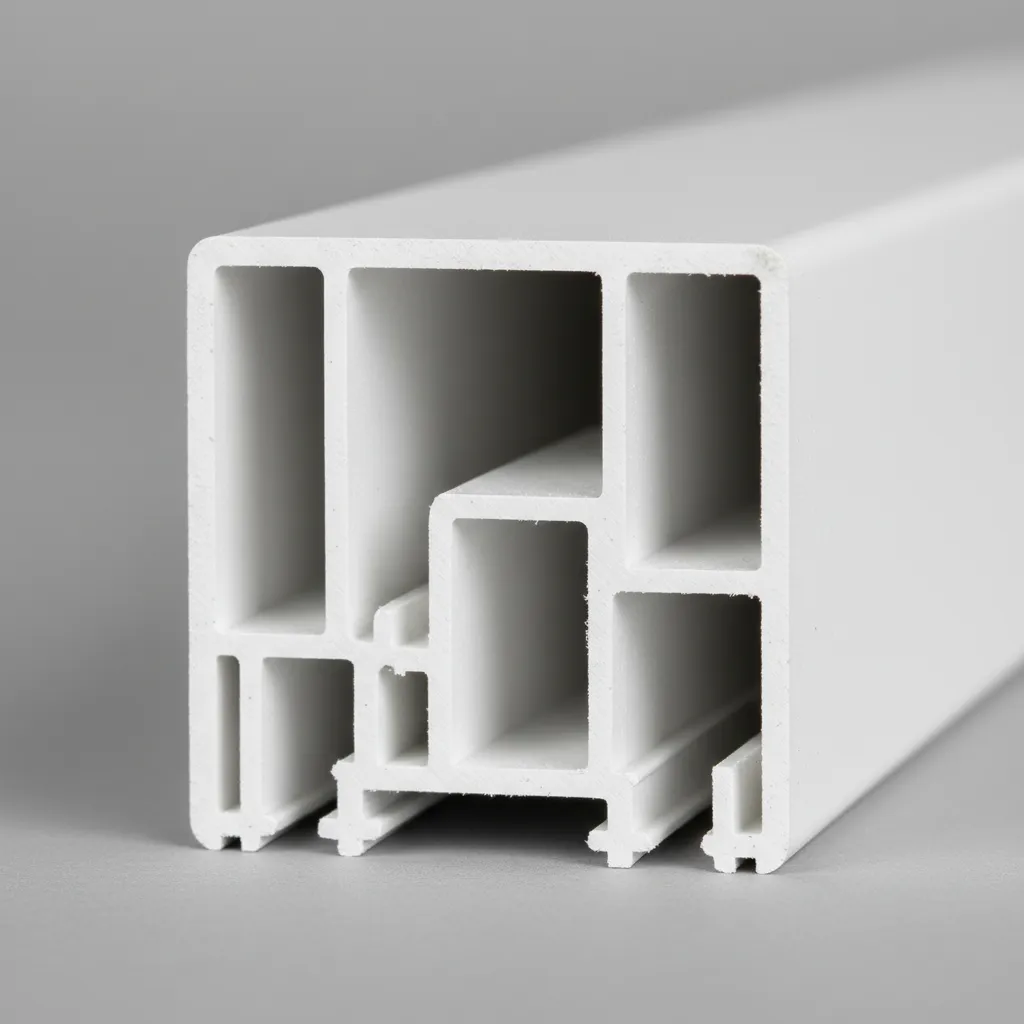 Close up cross section showing internal rib structure of PVC wall panel