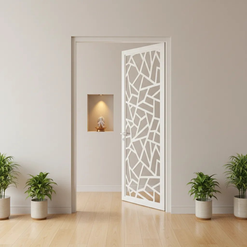 PVC pooja room door with ventilation jali pattern