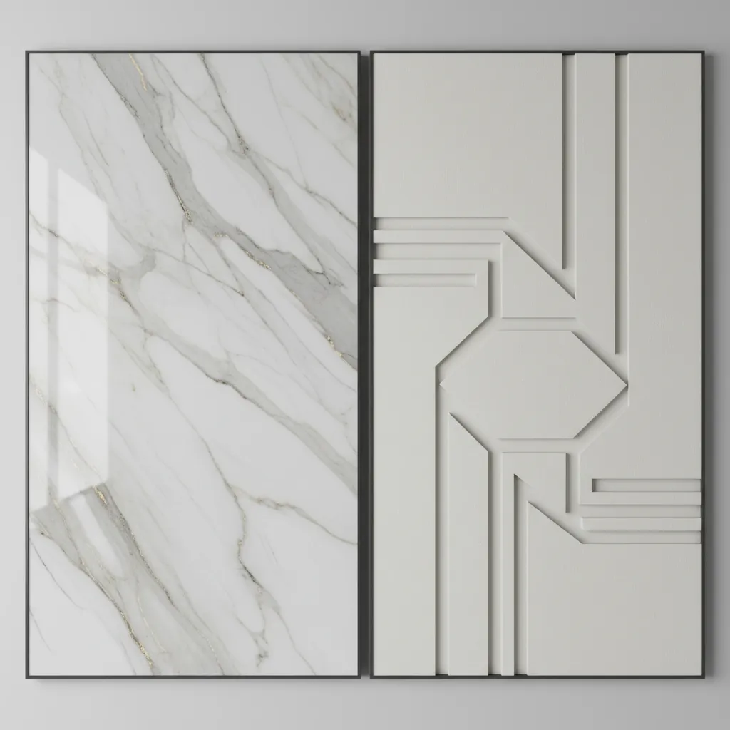 Texture comparison between PVC decorative panel and painted MDF wall panel