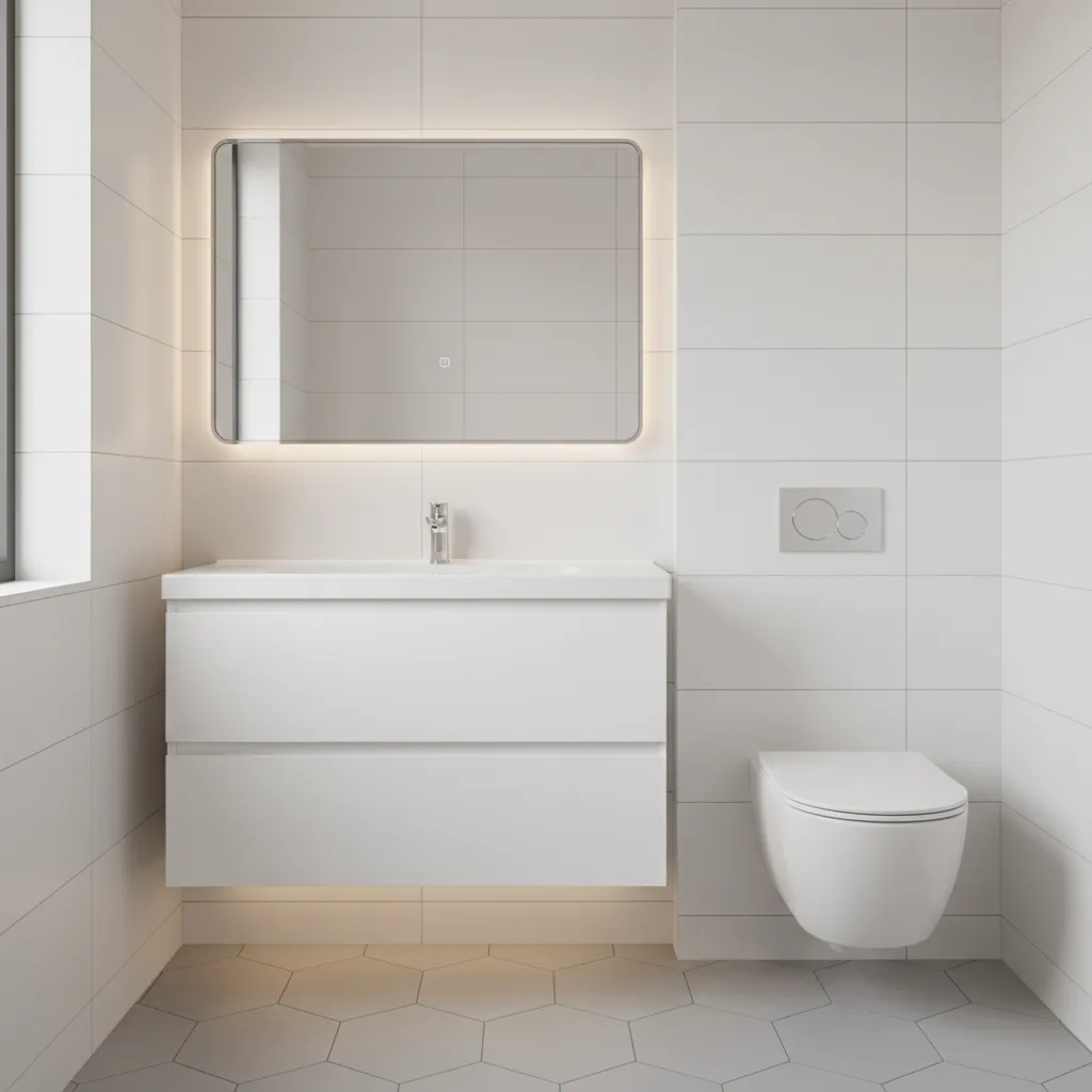 PVC waterproof bathroom cabinet installed in small bathroom