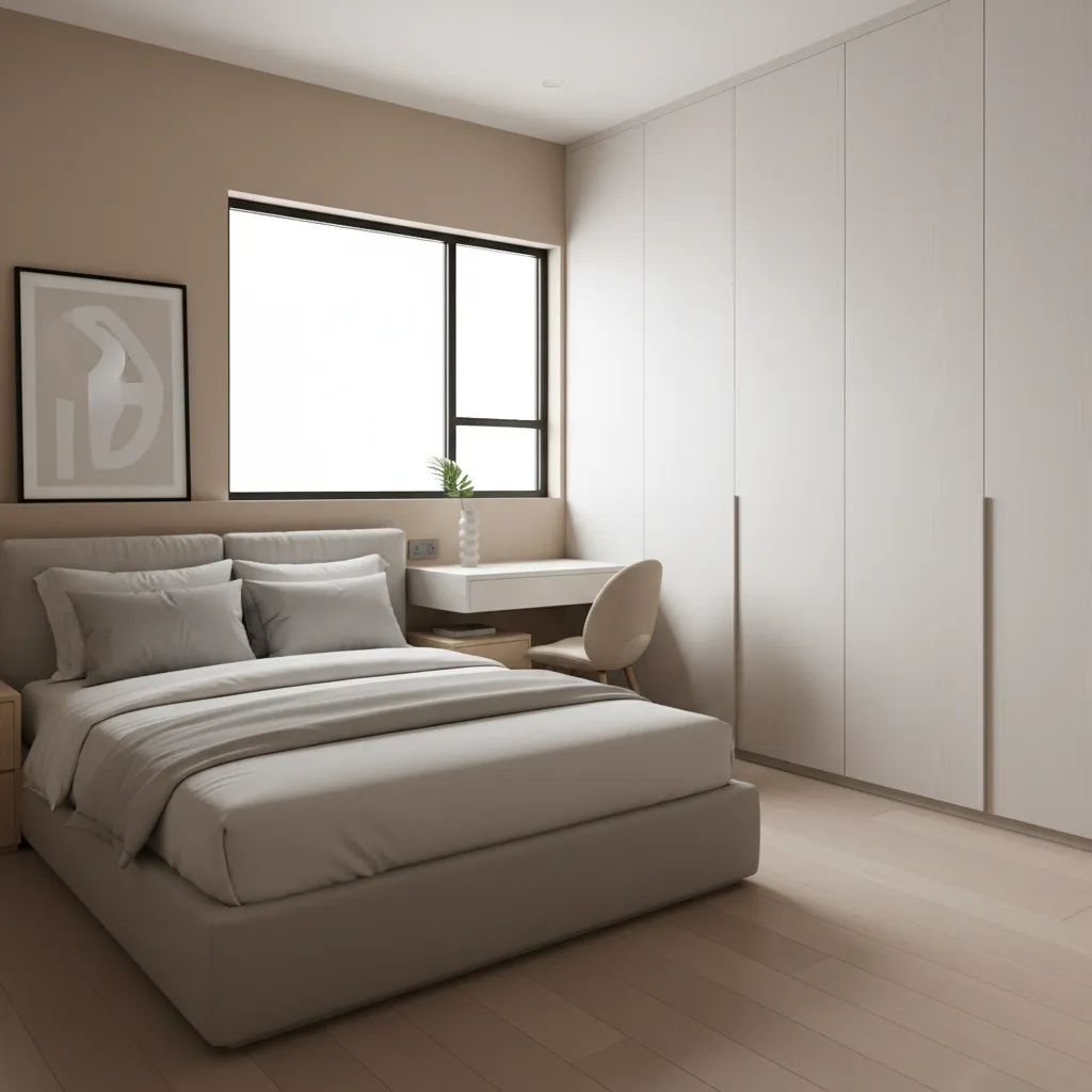 Quarto compacto bem organizado em casa pequena