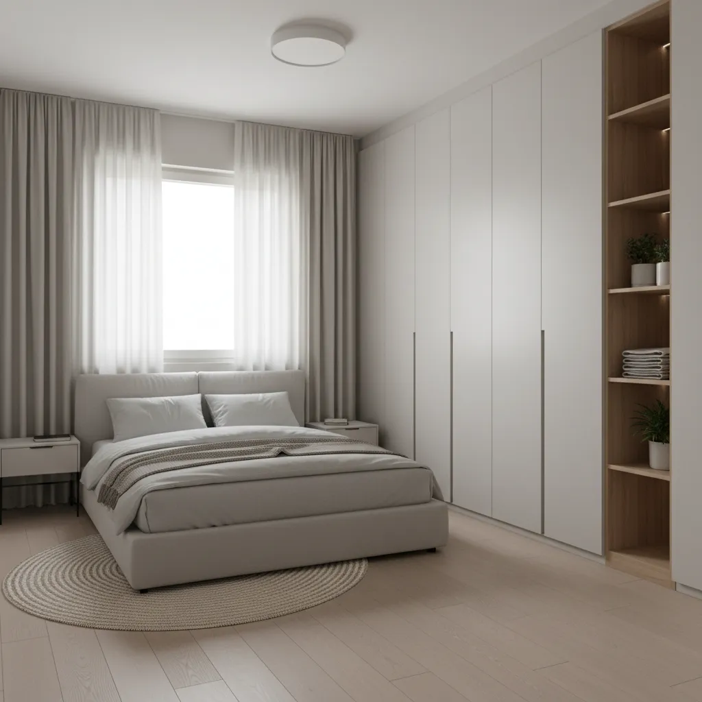 quarto compacto com armario planejado em casa pequena