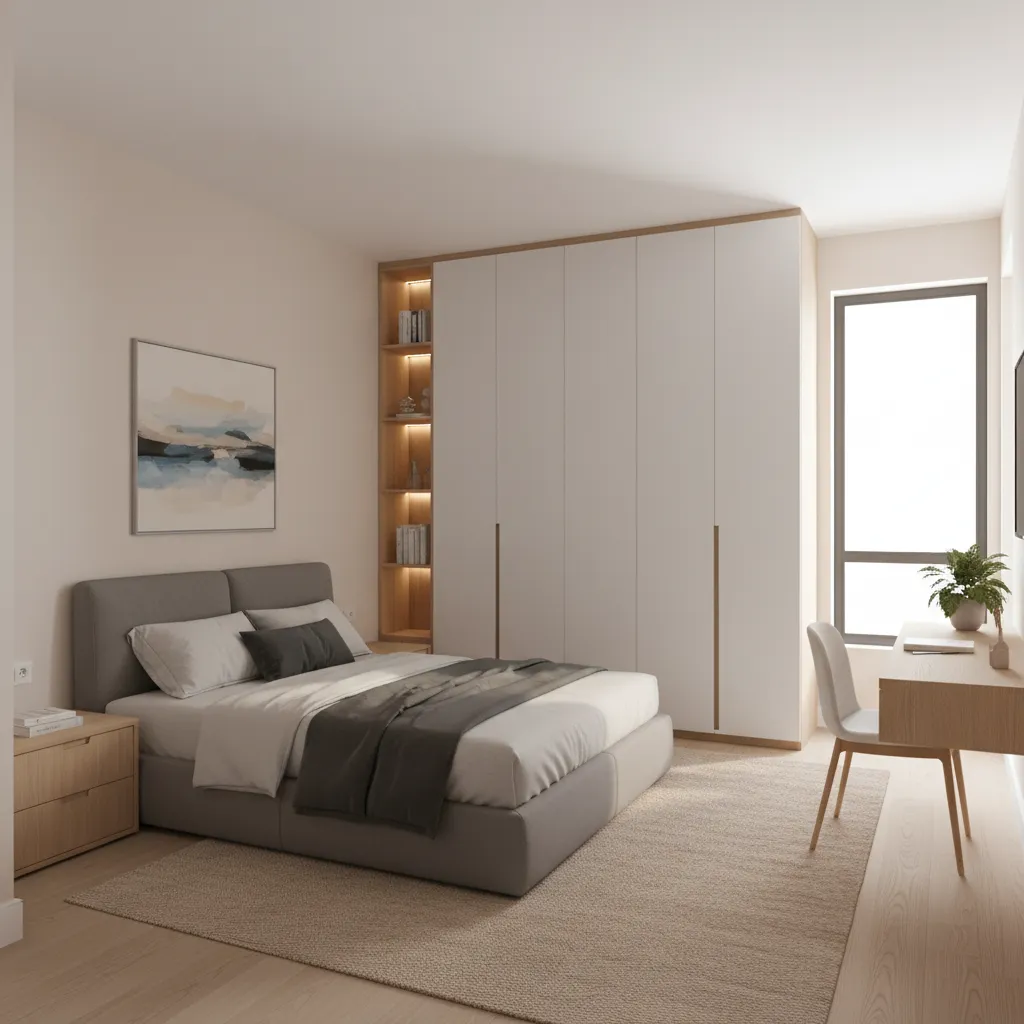 Quarto compacto e bem organizado em casa de 100 metros quadrados