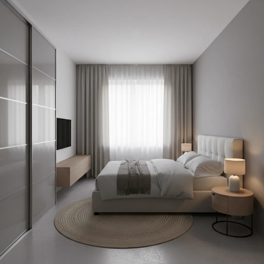 quarto pequeno bem organizado em casa compacta