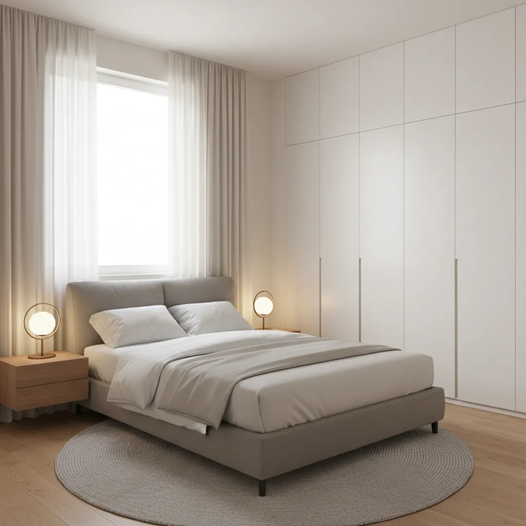 quarto pequeno funcional em casa compacta com armario planejado