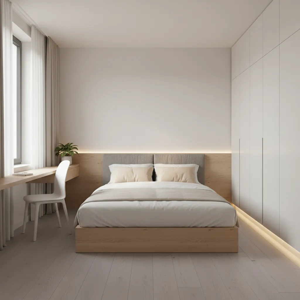 quarto pequeno com armario planejado e cama de casal
