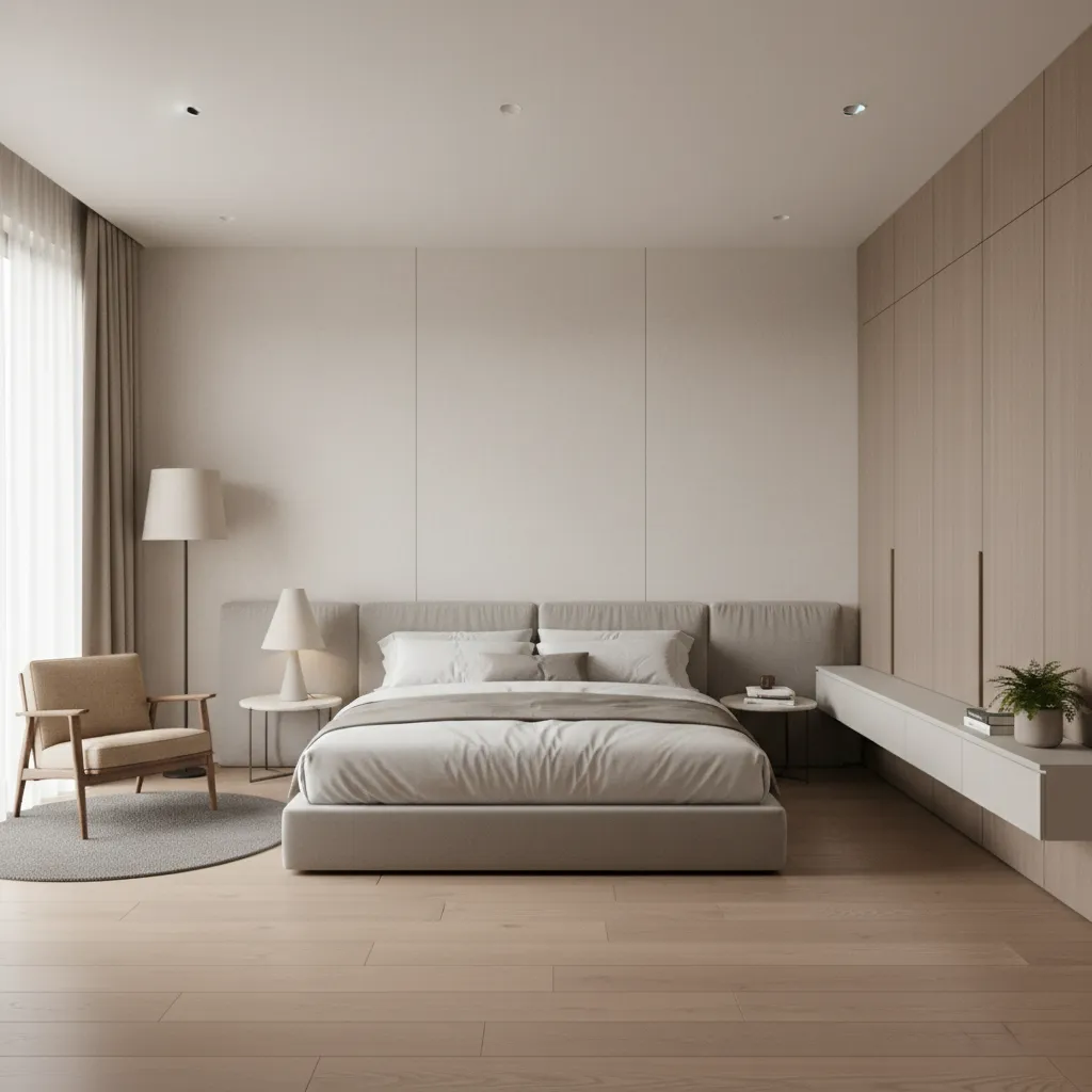 quarto de suíte em casa pequena com design moderno