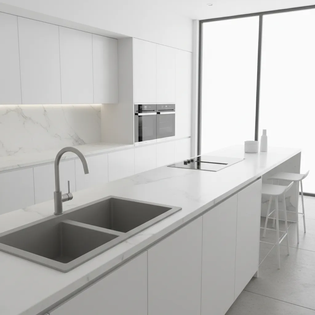 Quartz composite kitchen sink in contemporary kitchen design