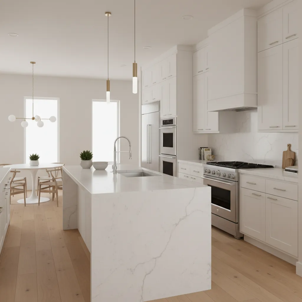 Modern Dallas kitchen with quartz countertops and wood cabinetry