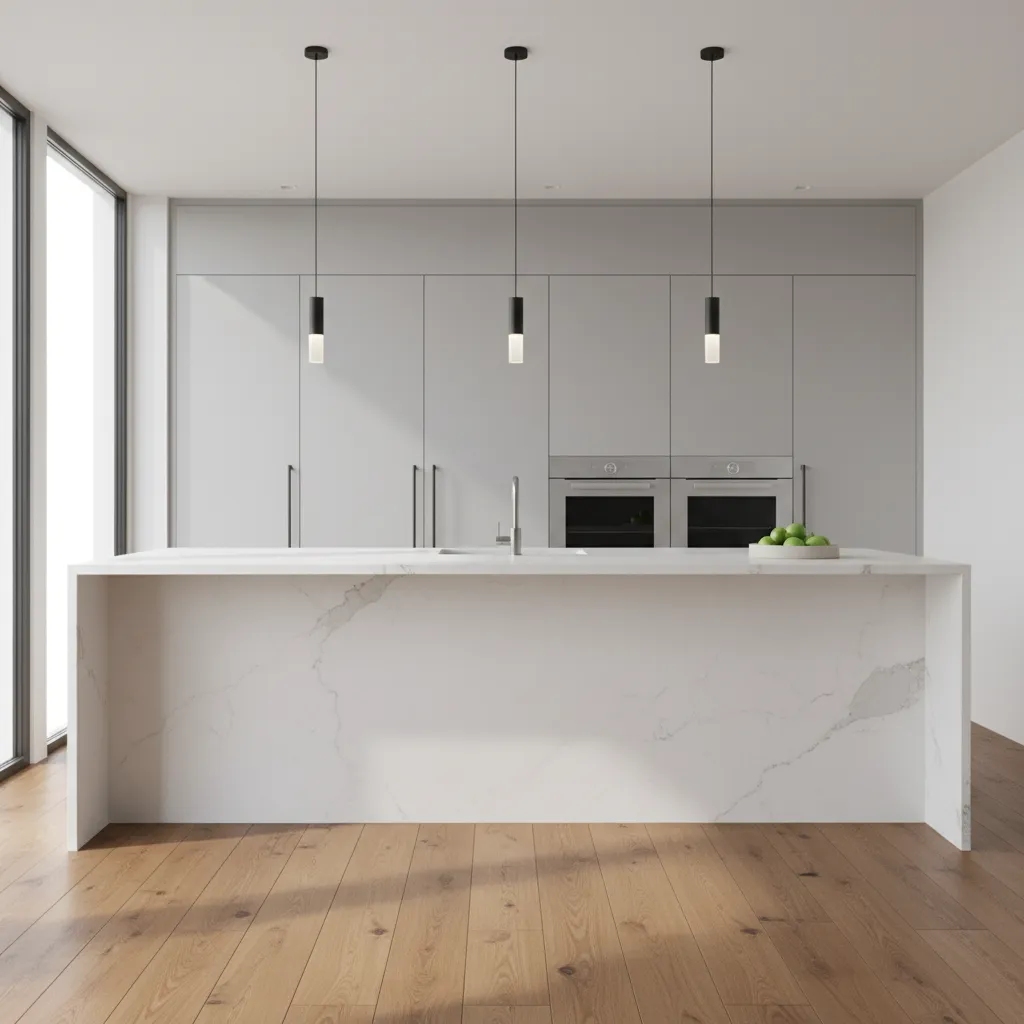 Modern kitchen island with quartz countertop